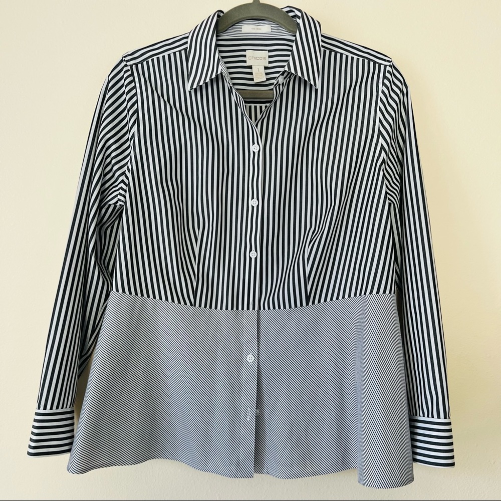 Chico’s no iron striped long sleeve button down shirt - Picture 4 of 7